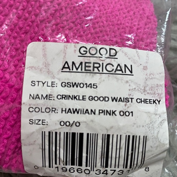 GOOD AMERICAN WOMEN’s CRINKLE GOOD WAIST BIKINI BOTTOM HAWAIIAN PINK Sz- 00/0 - Picture 6 of 6